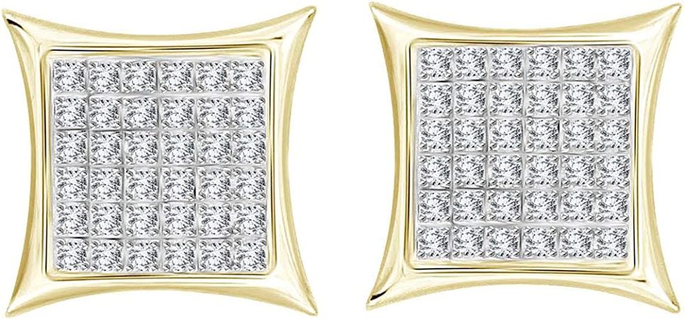 Amazon.com: 1/4 cttw Round Diamond Square Cluster Unisex Yuva Kite Stud Earrings In 10kt Gold (yellow-gold): Clothing, Shoes & Jewelry