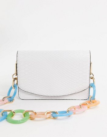 ASOS DESIGN shoulder bag with statement chain in white snake | ASOS