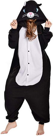 Amazon.com: NEWCOSPLAY Black/White cat Costume Sleepsuit Adult Pajamas: Clothing