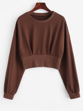 [32% OFF] 2020 ZAFUL Drop Shoulder Crop Blouson Sweatshirt In DEEP COFFEE | ZAFUL