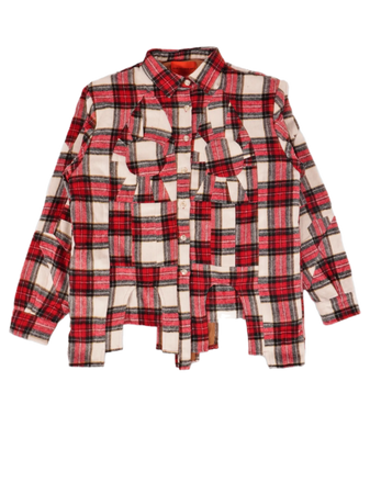 Who Decides War red white plaid upcycled shirts top