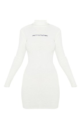 Prettylittlething Cream Rib Knitted Bodycon Dress | PrettyLittleThing USA