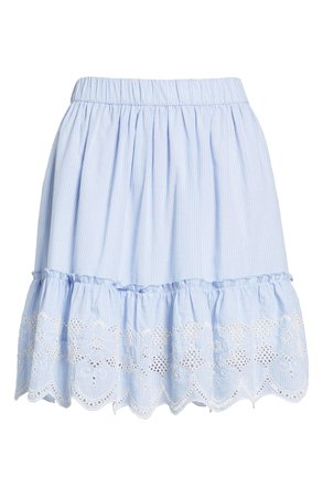 Caslon® Embroidered Hem Cotton Pinstripe Skirt (Regular & Petite) | Nordstrom