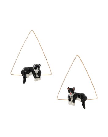 Nach Lying B&W Cat Triangle Hoop Earrings - Earrings - Women Nach Earrings online on YOOX United States - 50218405MR
