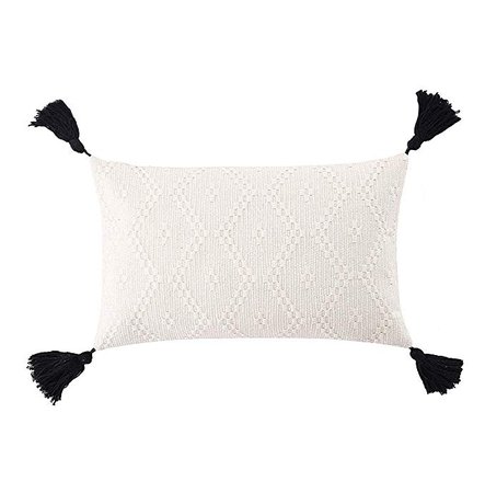 Amazon.com: Ojia Tribal Pillow Cover Black and White Neutral Collection Throw Woven Cotton Tassel Cushion Case for Home, Party, Car, Office Outdoor Decoration (20 x 20 Inch, Cream White): Home & Kitchen