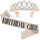 Birthday Girl Sash & Rhinestone Tiara Kit - Gold Glitter Birthday Gifts Birthday Sash for Women Birthday Party Supplies - Walmart.com