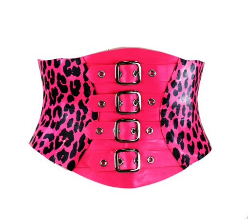*clipped by @luci-her* Hot Pink Leopard Print Buckle Corset – Venus Prototype Latex