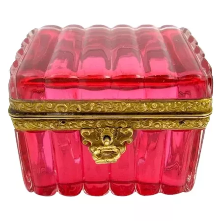 Antique French Cranberry Glass Casket Box & Key : Grand Tour Antiques | Ruby Lane