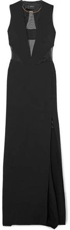 Mesh-paneled Stretch-silk Crepe Gown - Black