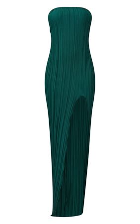 Emerald Green Plisse Split Leg Maxi Dress | PrettyLittleThing USA