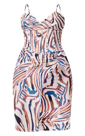 Plus Blue Zebra Print Cowl Ruched Side Midi Dress | PrettyLittleThing USA