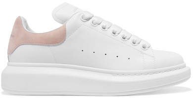 Suede-trimmed Leather Exaggerated-sole Sneakers - White