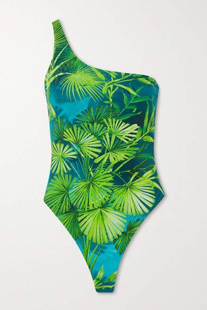 One-shoulder Printed Swimsuit - Green