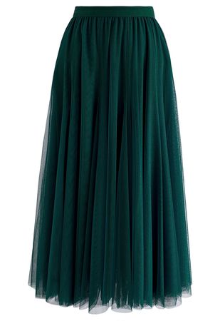 My Secret Garden Tulle Maxi Skirt in Dark Green - Retro, Indie and Unique Fashion
