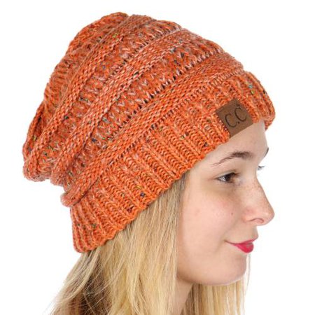 Orange Ombre Confetti Knit CC Beanie Hat