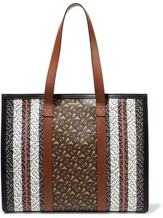 Leather-trimmed Printed Coated-canvas Tote - Brown