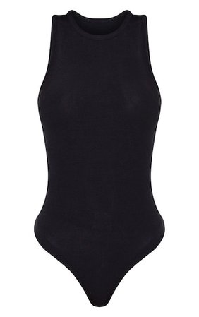 Black Rib Racer Neck Sleeveless Bodysuit | PrettyLittleThing