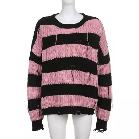 Ripped Knitted Striped Sweater / Streetwear / Gothic / Punk / - Etsy
