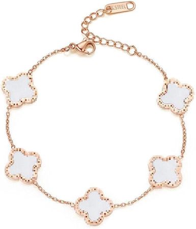Amazon.com: 18K Gold Plated Lucky Clover Flower Bracelet - Adjustable and Elegant Jewelry for Women,Girl,Gift (white): Clothing, Shoes & Jewelry