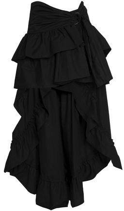 Asymmetric Ruffled Cotton-poplin Skirt