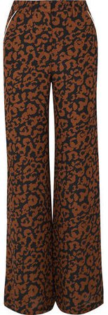 Leopard-print Silk Crepe De Chine Wide-leg Pants - Brown