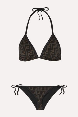 Printed Triangle Bikini - Brown