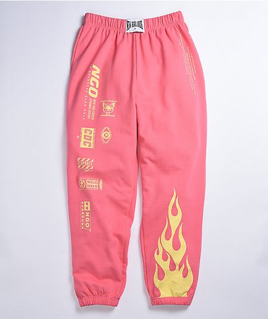 NEW girl ORDER Flame Coral Pink & Yellow Jogger Sweatpants | Zumiez
