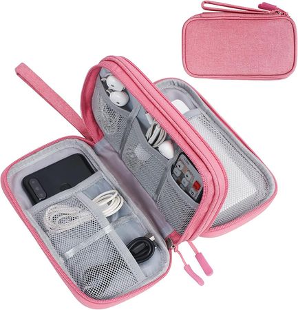 FYY Electronic Organizer, Travel Cable Organizer Bag Pouch Electronic Accessories Carry Case Portable Waterproof Double Layers Storage Bag for Cable, Cord, Charger, Phone, Earphone, Medium Size, Pink : Amazon.com.au: Computers
