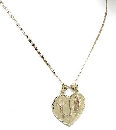 10k Solid Gold Yellow & Rose Gold Virrgin Mary Jesus Cristo "Te Amo" H – Fran & Co. Jewelry