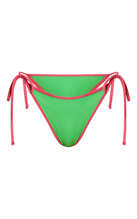 Green And Pink Contrast Binding Tie Side Bikini Bottoms