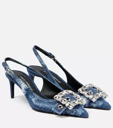 Dolce&Gabbana - Embellished denim slingback pumps | Mytheresa