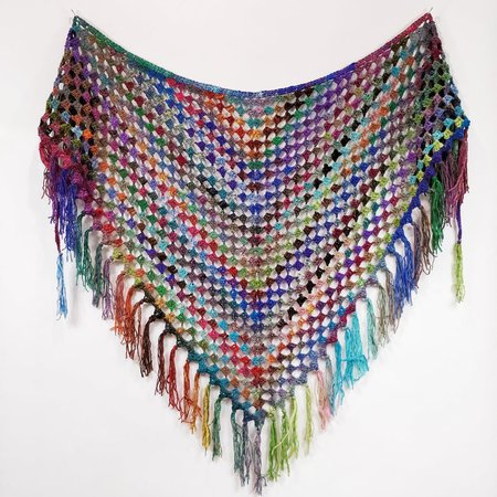 Wonderwall Granny Shawl Hand Crocheted Rainbow Fringe | Etsy