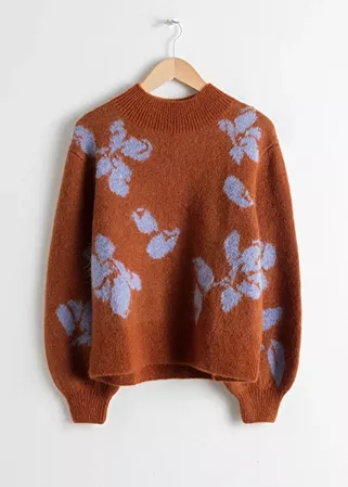 Mock Neck Floral Sweater - Beige - Patterned sweaters - & Other Stories