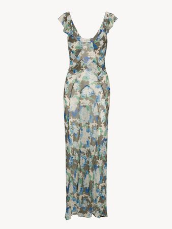 The Lila Blue Hydrangea | Sheer Floral Maxi Dress | Réalisation Par