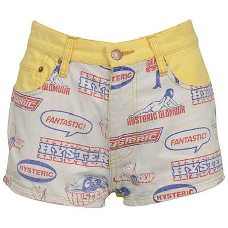 Vintage Hysteric Glamour 1990s Pin-Up Print Denim Shorts For Sale at 1stdibs