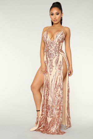 Fame Excess Sequin Dress - Rosegold