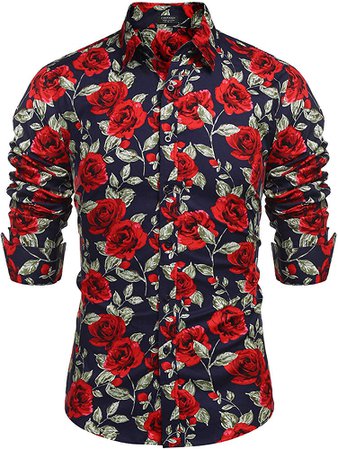 Amazon.com: COOFANDY Men's Floral Print Shirt Cotton Rose Graphic Printed Long Sleeve Shirt: Clothing