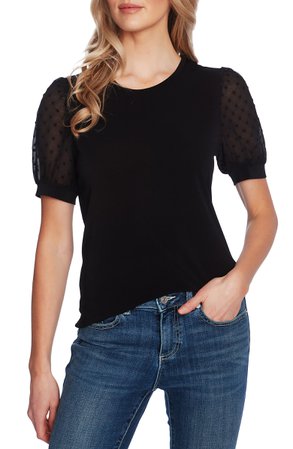CeCe Puff Sleeve Mixed Media Top | Nordstrom