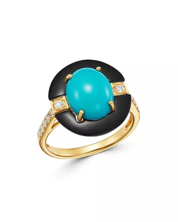 Bloomingdale's Turquoise, Black Onyx & Diamond Ring in 14K Yellow Gold - 100% Exclusive | Bloomingdale's