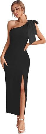 Amazon.com: MakeMeChic Women's Elegant Bow One Shoulder High Slit Cocktail Party Maxi Dress : Clothing, Shoes & Jewelry