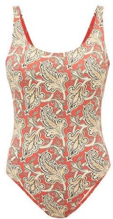 Paisley Print Scoop Neck Swimsuit - Womens - Red