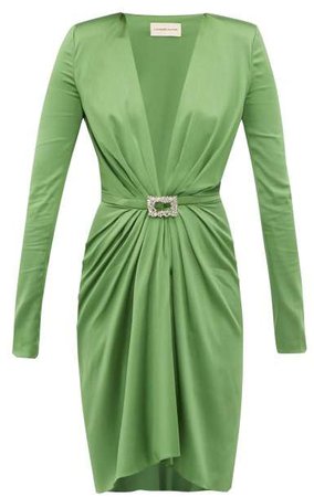 Crystal Buckle Silk Blend Charmeuse Mini Dress - Womens - Green
