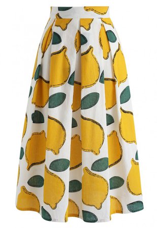 Summer Cool Lemon A-Line Midi Skirt - Retro, Indie and Unique Fashion