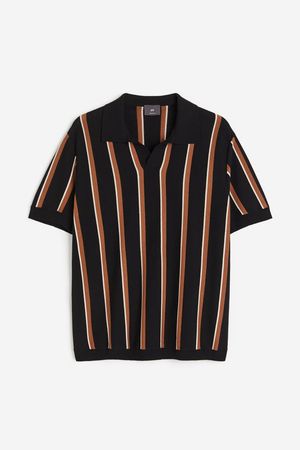 Regular Fit Fine-knit Polo Shirt - Black/striped - Men | H&M US
