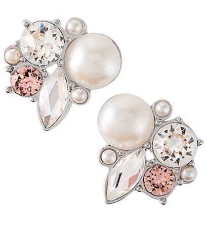 Silver Pearl Peach Cluster Earrings