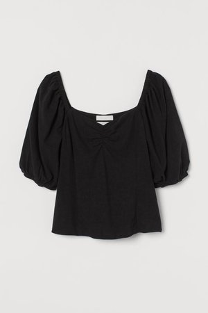 Linen-blend Top - Black - Ladies | H&M US