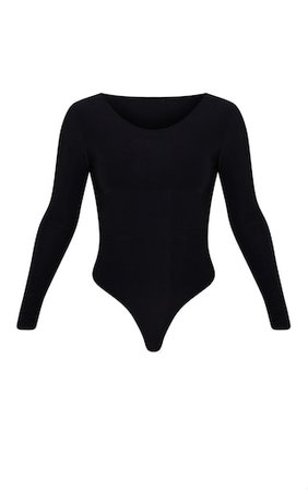 Black Second Skin Long Sleeve Thong Bodysuit | PrettyLittleThing