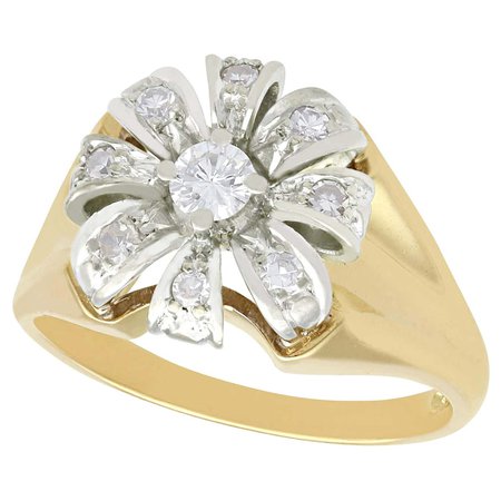 1950s Diamond Yellow Gold Cluster Ring For Sale at 1stDibs