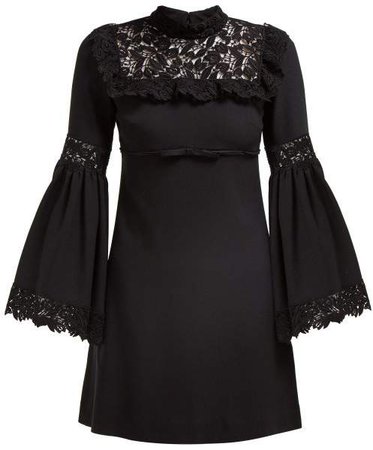 Bell Sleeved Guipure Lace Dress - Womens - Black