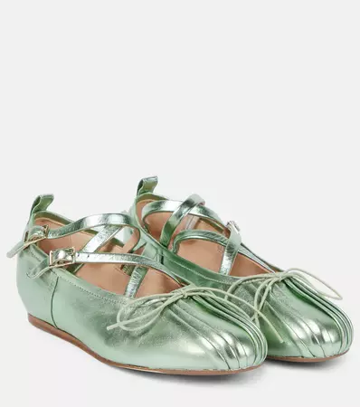 Metallic Leather Ballet Flats in Green - Simone Rocha | Mytheresa